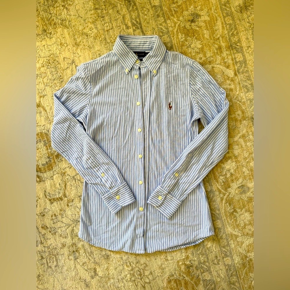 Ralph Lauren Knit Oxford Stripe Long Sleeve Shirt